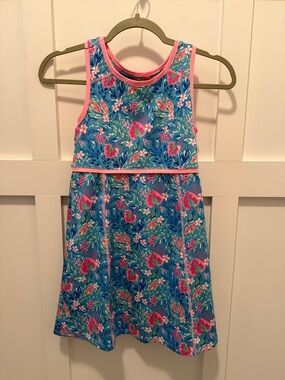 Girls Tommy Bahama Blue Floral Tank Dress with Pink Trim size large 10-12